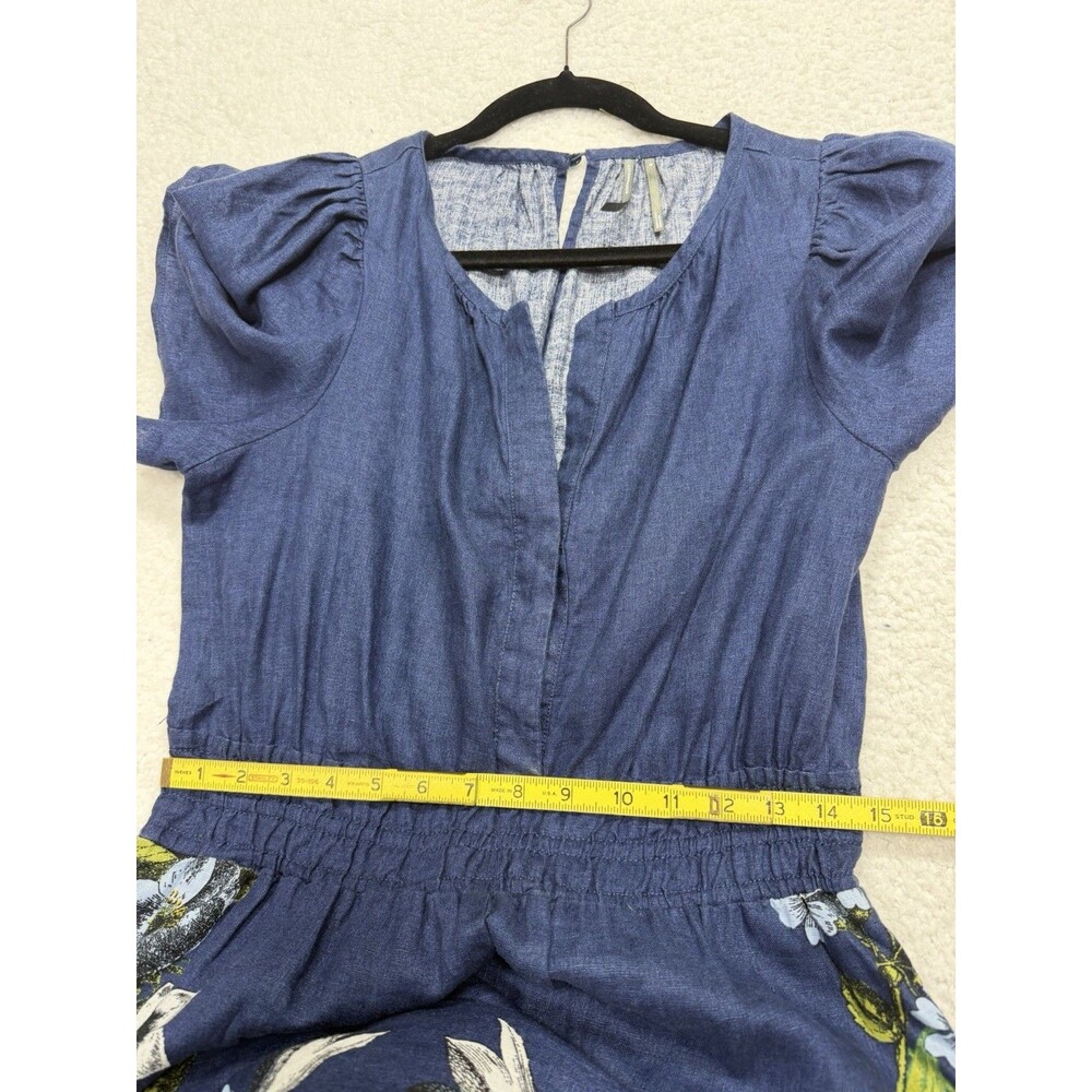 Anthropologie Jumpsuit Somerset Linen Blue Floral Retro Boho Preppy Medium NWT - Picture 8 of 14